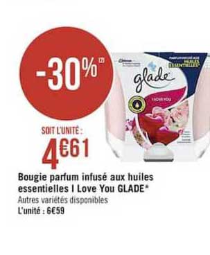 bougie parfum infusé aux huiles essentielles i love you glade