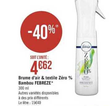 brume d'air & textile zéro % bambou febreze