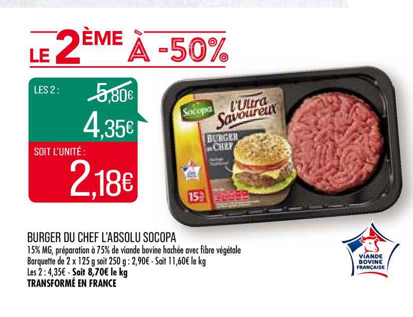 burger du chef l'absolu socopa le 2ème à -50%