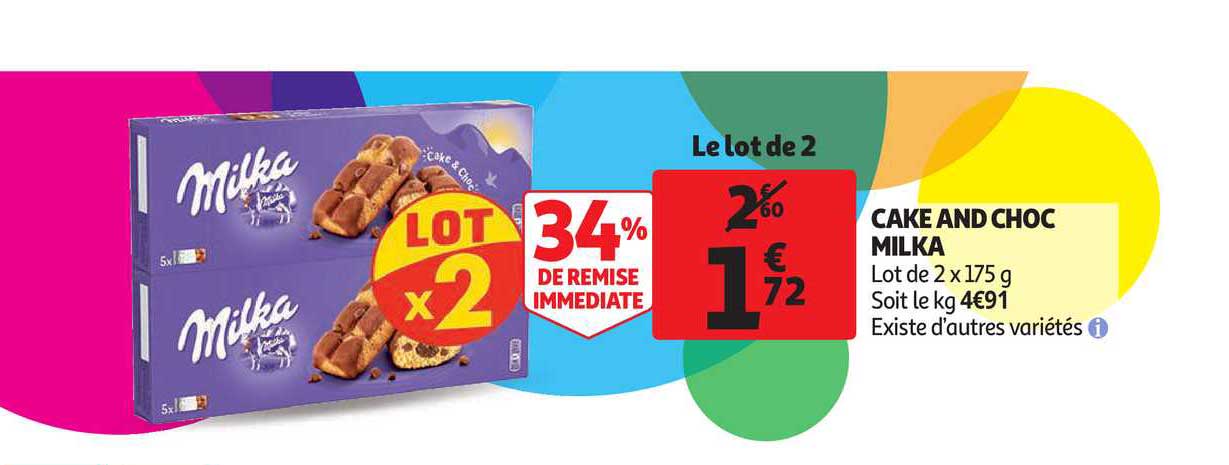 cake and choc milka 34% de remise immédiate