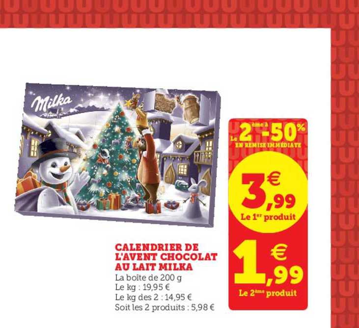calendrier de l'avent chocolat au lait milka