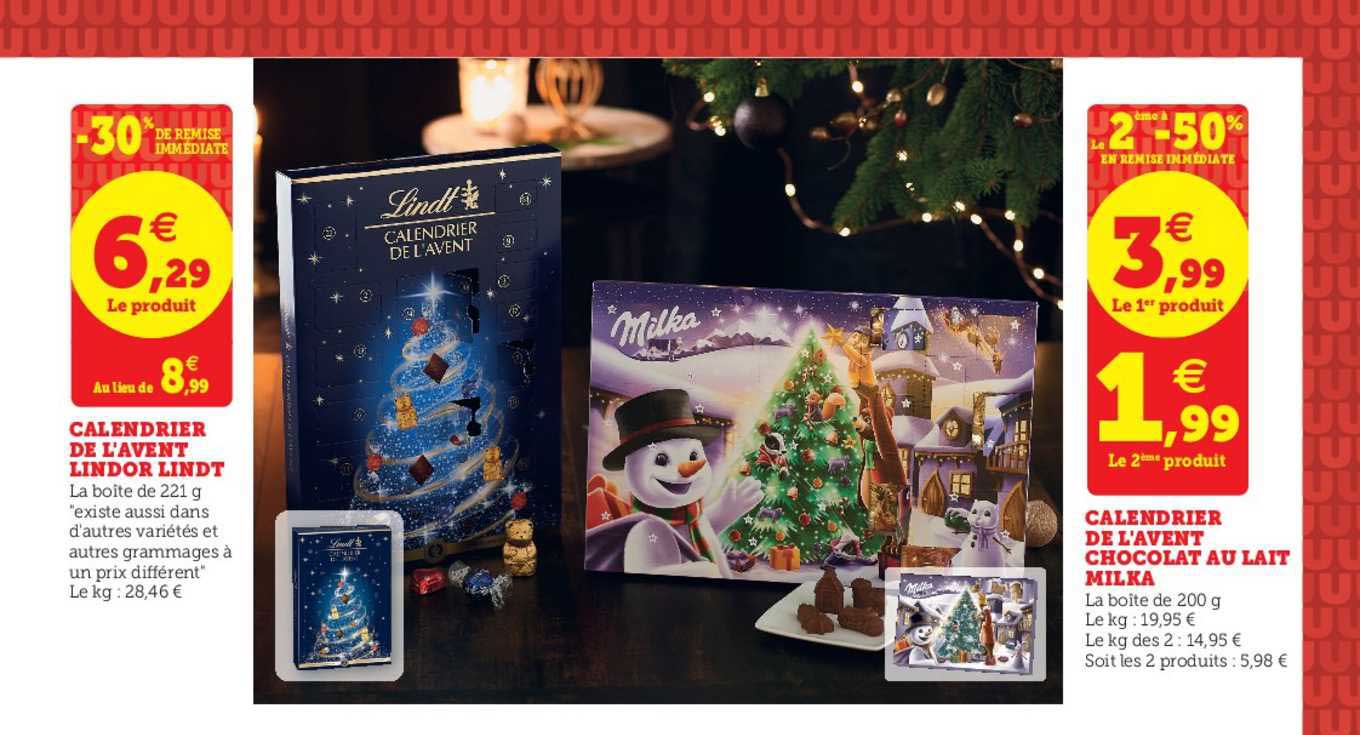 calendrier de l'avent lindor lindt calendrier de l'avent chocolat au lait milka