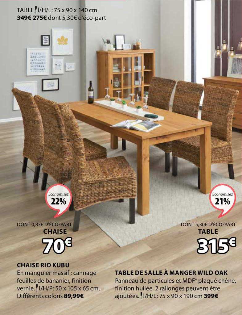 chaise rio kubu table de salle à manger wild oak