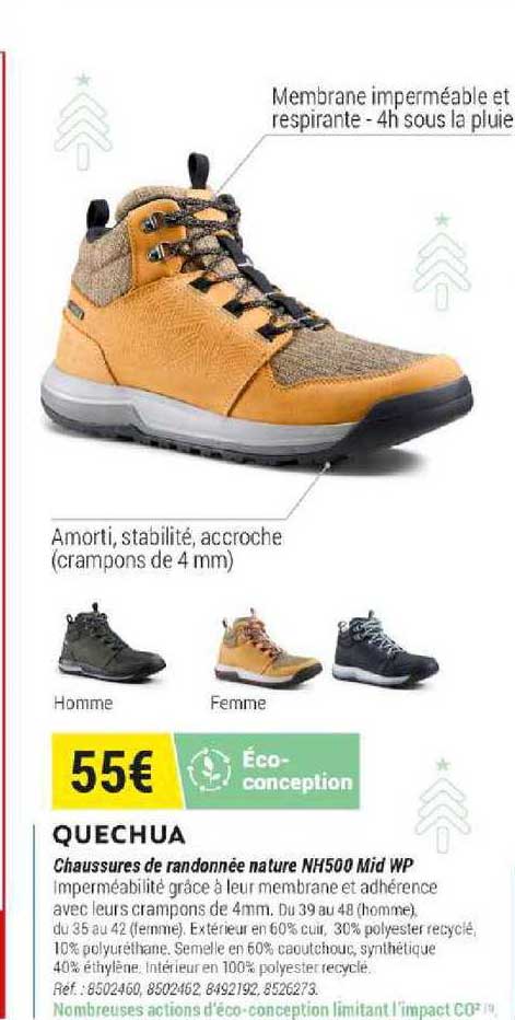 chaussures de randonnée nature nh500 mid wp quechua