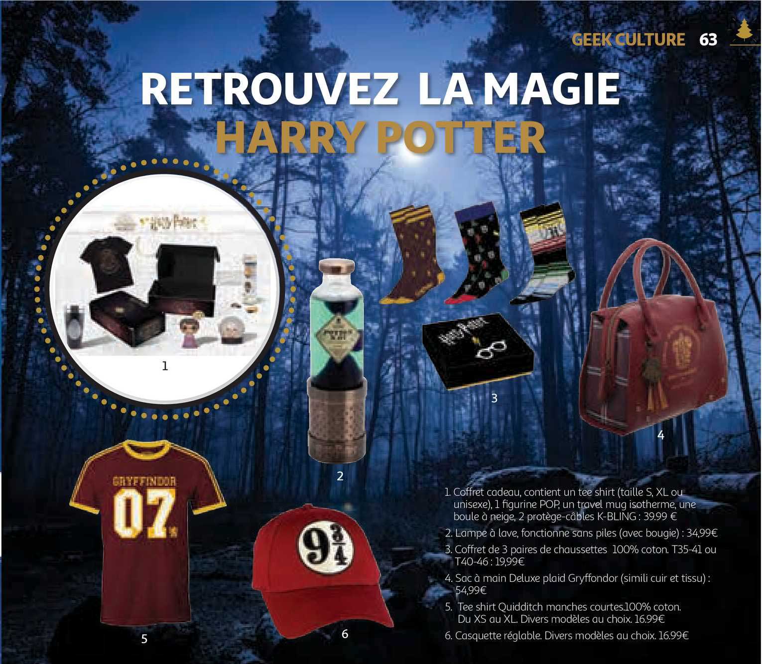 coffret cadeau, lampe à lave, coffret de 3 paires de chaussettes, sac à main deluxe plaid gryffondor, tee shirt quidditch manches courtes