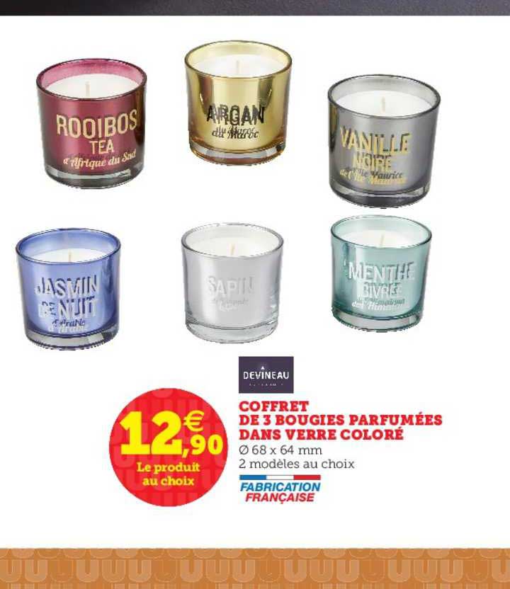 coffret de 3 bougies parfumées dans verre coloré
