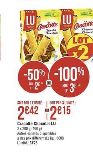 Cracotte Chocolat Lu -50% Sur Le 2e Ou -100% Sur Le 3e