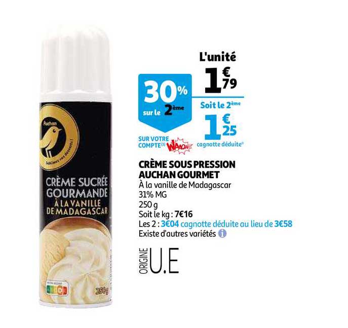 crème sous pression auchan gourmet