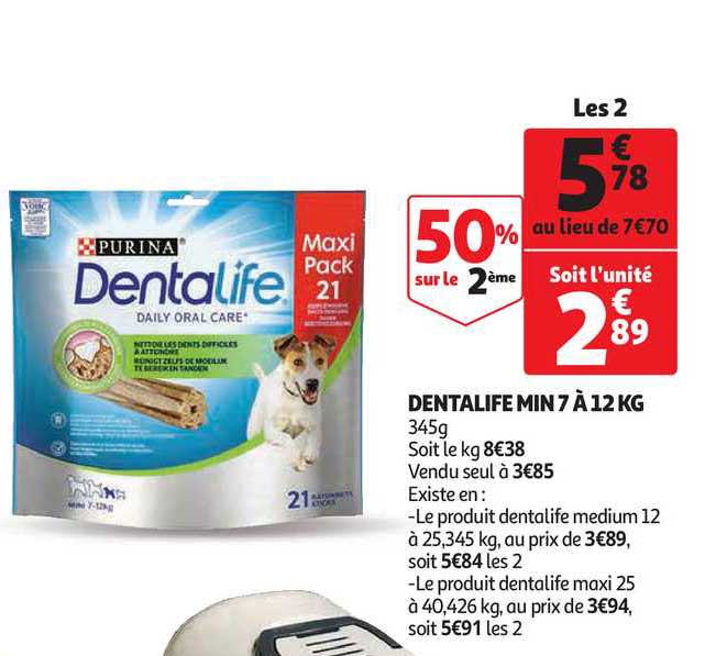 dentalife min 7 à 12 kg purina 50% sur le 2ème