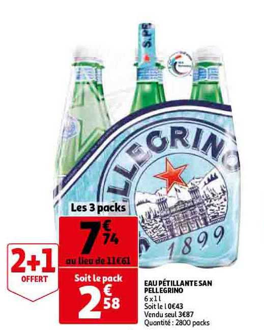 eau pétillante san pellegrino 2+1 offert