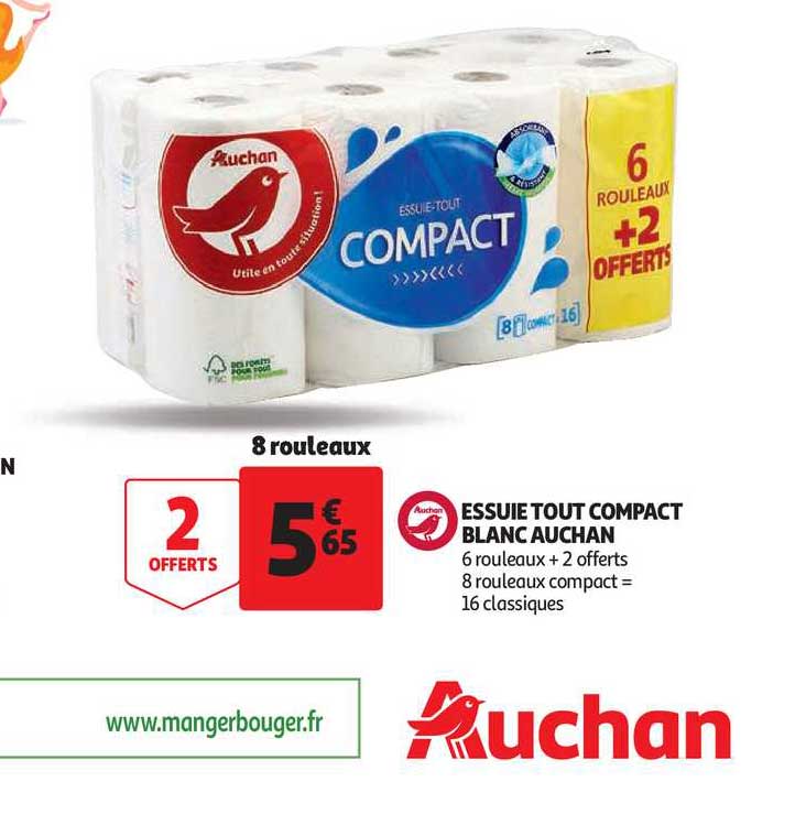 essuie tout compact blanc auchan