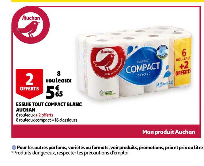 essuie tout compact blanc auchan