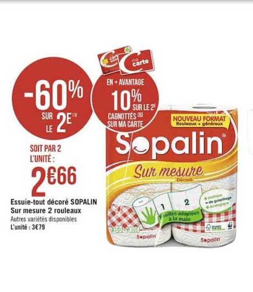 Essuie Tout Décoré Sopalin Sur Mesure 2 Rouleaux -60% Sur Le 2e