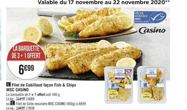 filet de cabillaud façon fish & chips msc casino