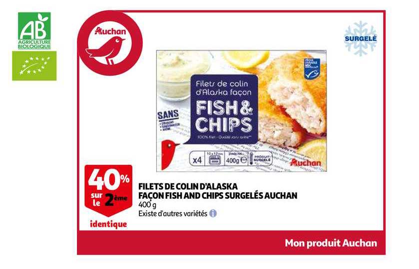 filets de colin d'alaska façon fish and chips surgelés auchan