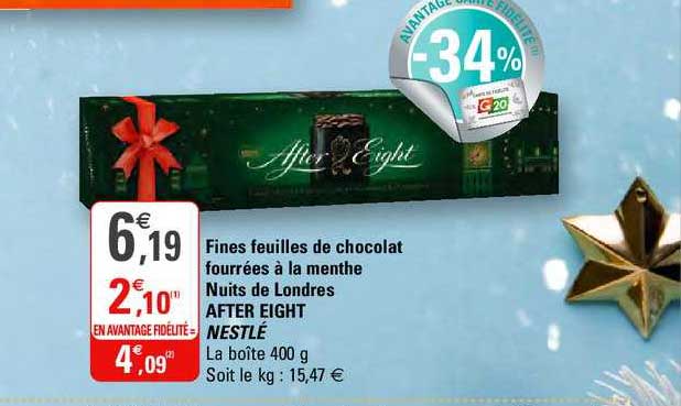 fines feuilles de chocolat fourrées à la menthe nuits de londres after eight nestlé