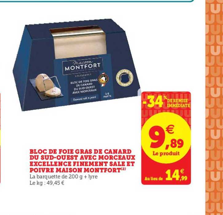 floc de foie gras de canard du sud-ouest avec morceaux excellence finement salé et poivre maison montfort