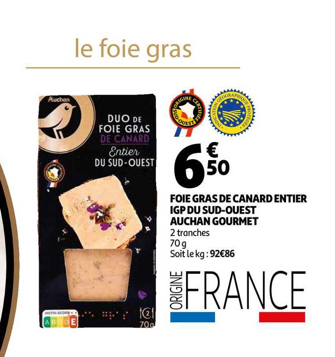 Foie Gras De Canard Entier Igp Du Sud Ouest Auchan Gourmet
