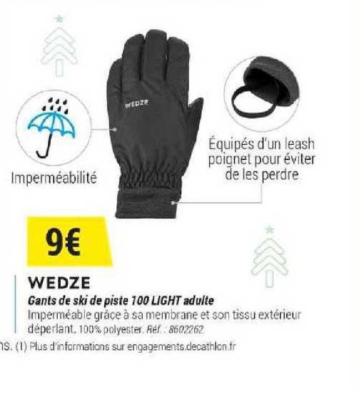 gants de ski de piste 100 light adulte wedze