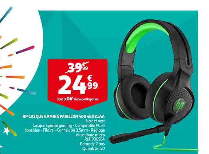 hp casque gaming pavillon 400 4bx31aa