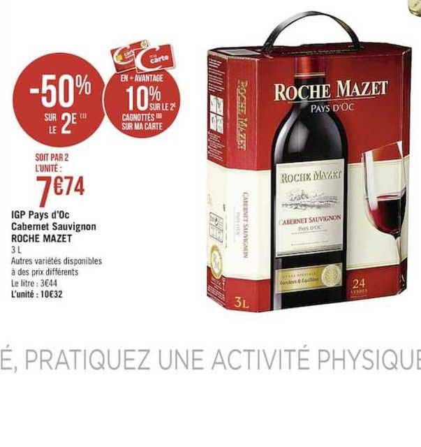 igp pays d'oc cabernet sauvignon roche mazet -50% sur le 2e