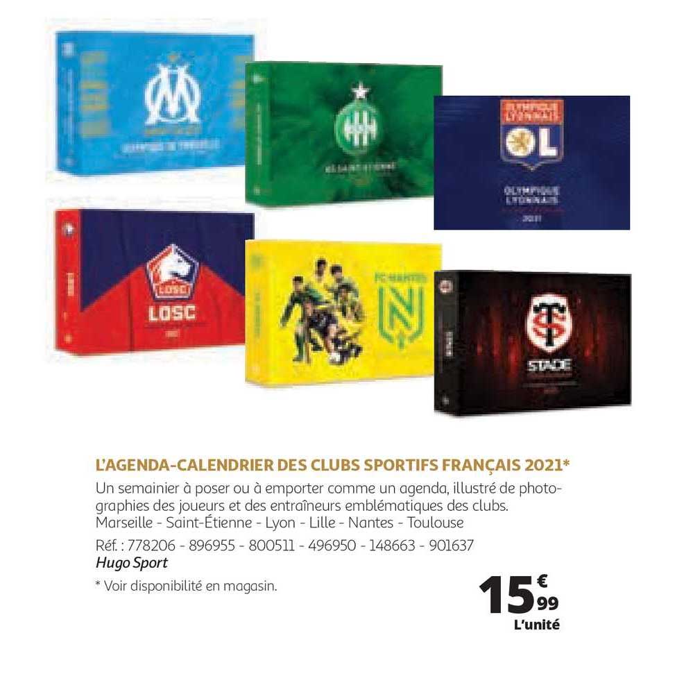 l'agenda, calendrier des clubs sportifs français 2021