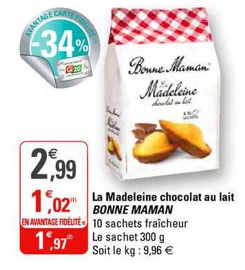 la madeleine chocolat au lait bonne maman