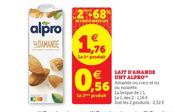 lait d'amande uht alpro le 2ème à -68% en remise immédiate