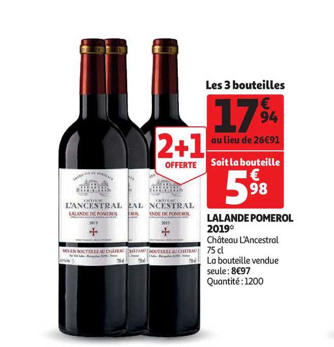 lalande pomerol 2019 château l'ancestral 2+1 offerte