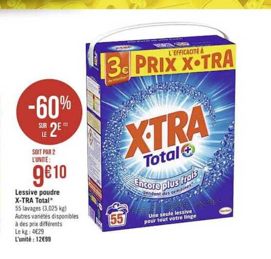 lessive poudre x tra total -60% sur le 2e