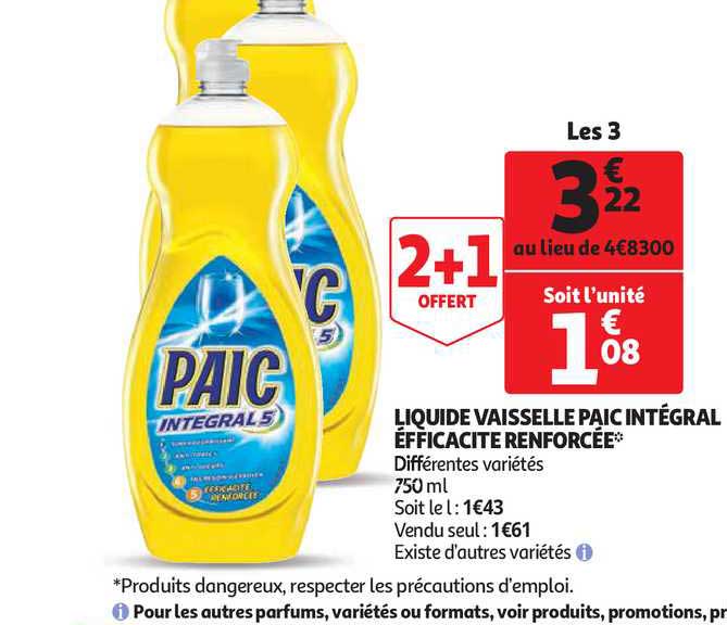 liquide vaisselle paic intégral 5 efficacité renforcée 2+1 offert