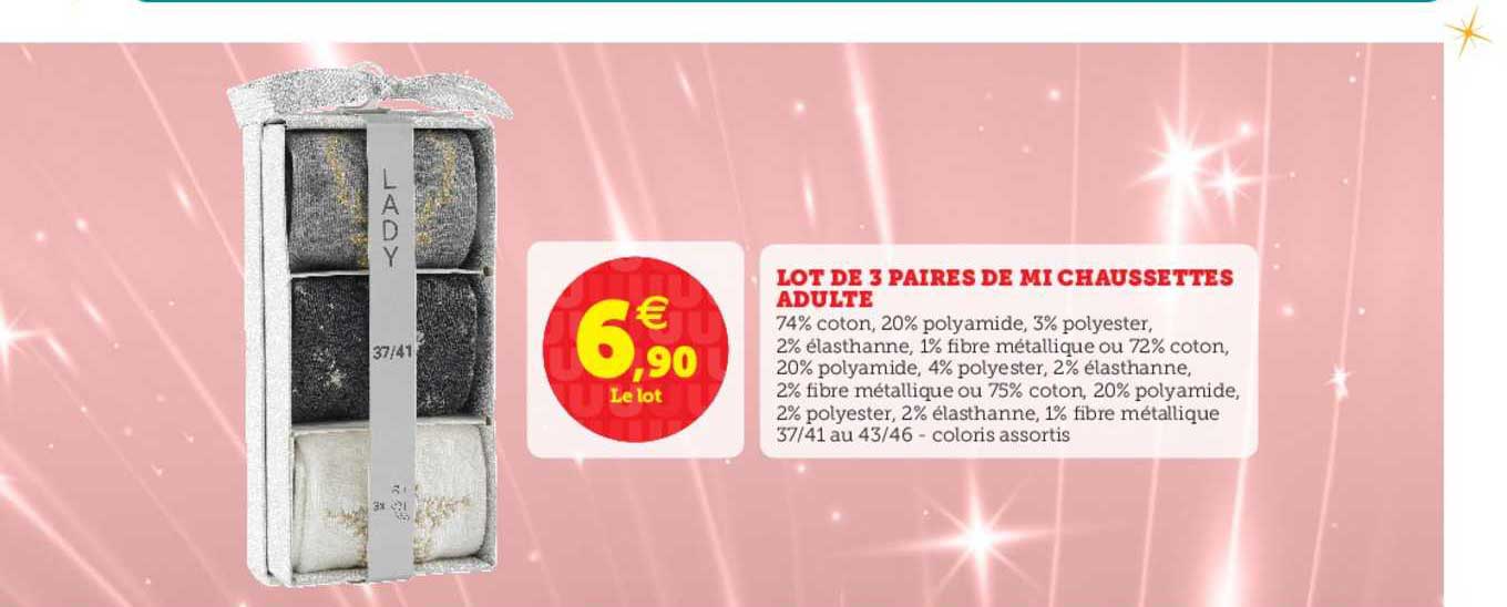 lot de 3 paires de mi-chaussettes adulte