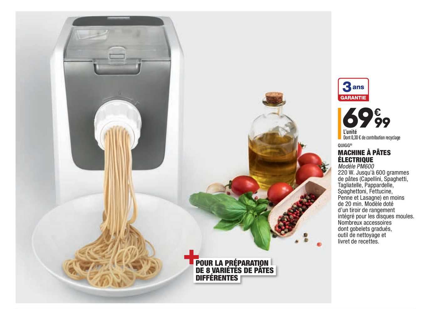 machine à pâtes électrique pour la préparation de 5 variétés de pâtes différentes