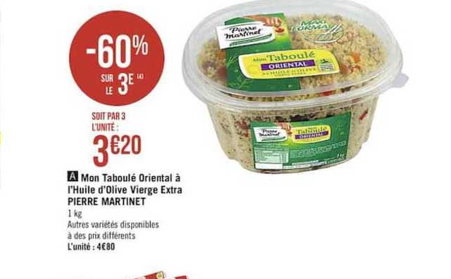 mon taboulé oriental à l'huile d'olive vierge extra pierre martinet -60% sur le 3e