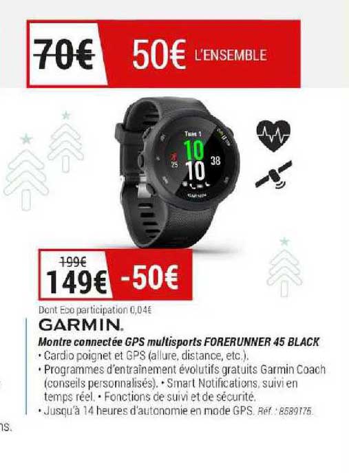 montre connectée gps multisports forerunner 45 black