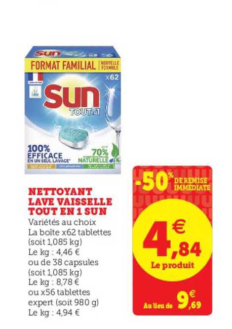 nettoyant lave vaisselle tout en 1 sun -50% de remise immédiate