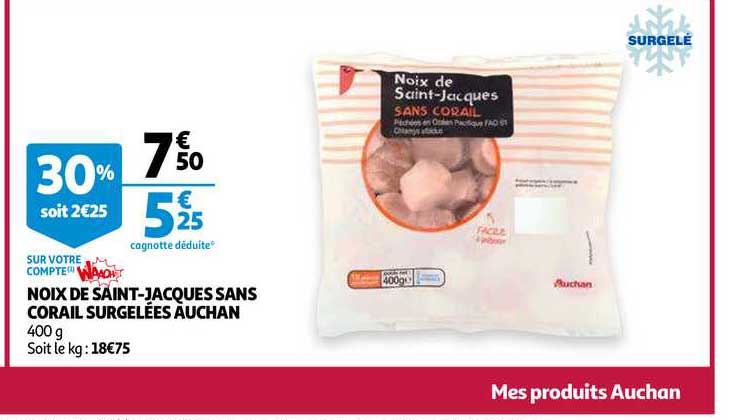 noix de saint jacques sans corail surgelées auchan