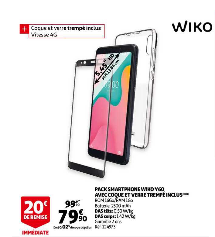 pack smartphone wiko y60 avec coque et verre trempé inclus