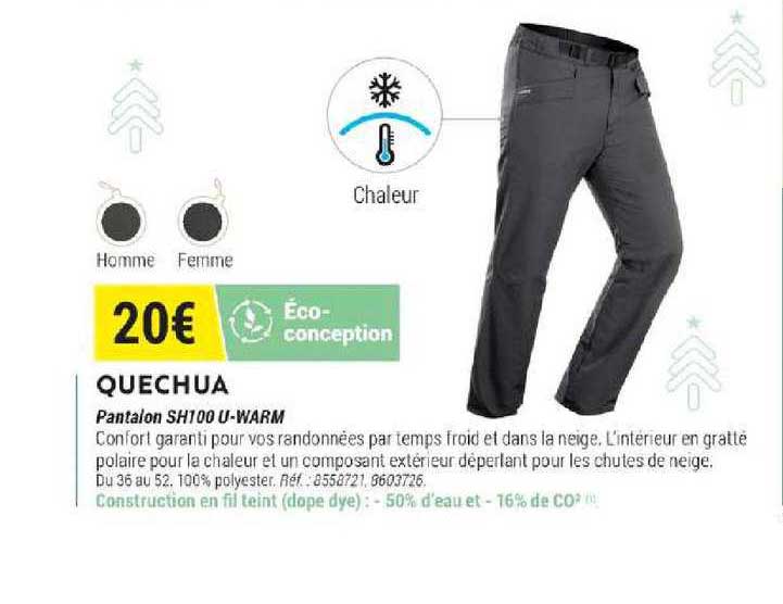 pantalon sh100 u warm quechua