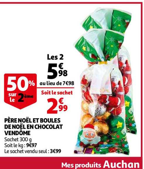 père noël et boules de noël en chocolat vendôme