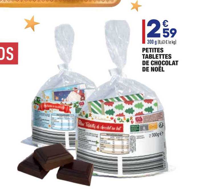 petites tablettes de chocolat de noël