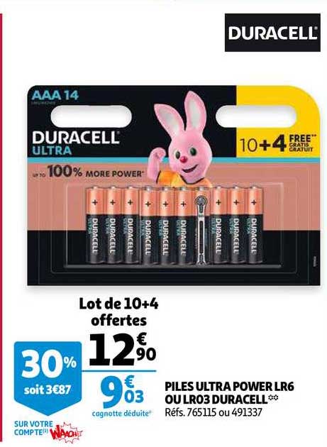 piles ultra power lr6 ou lr03 duracell
