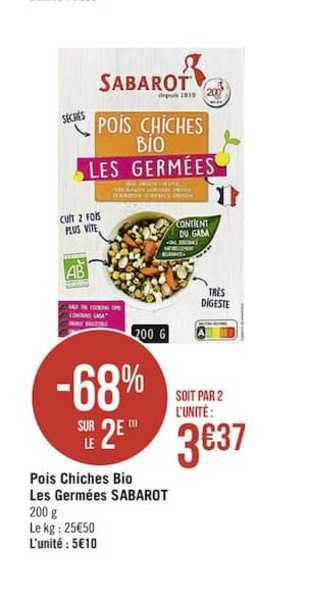 pois chiches bio les germées sabarot -68% sur le 2e