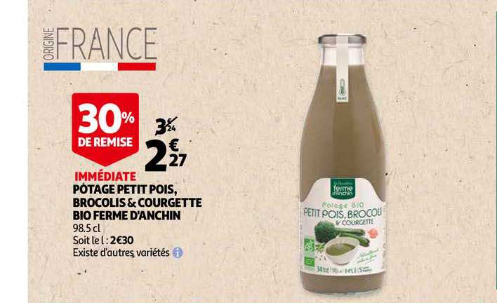 potage petit pois, brocolis & courgette bio ferme d'anchin