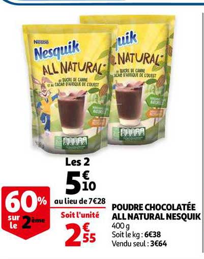 poudre chocolatée all natural nesquik