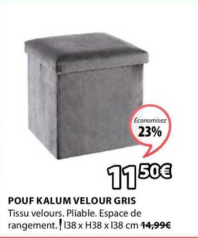 pouf kalum velour gris