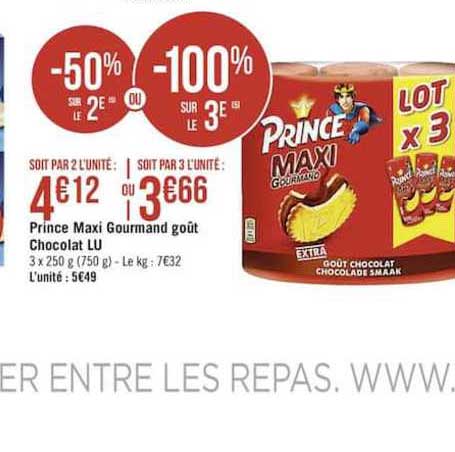 Prince Maxi Gourmand Goût Chocolat Lu -50% Sur Le 2e Ou -100% Sur Le 3e