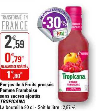 pur jus de 5 fruits pressés pomme framboise sans sucres ajoutés tropicana