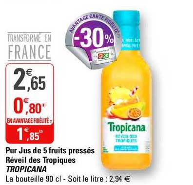 pur jus de 5 fruits pressés réveil des tropiques tropicana