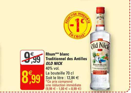rhum blanc traditionnel des antilles old nick